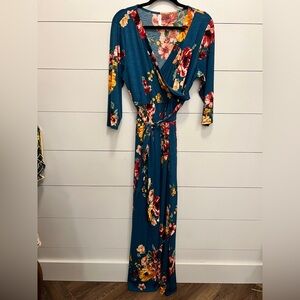 Emerald Brand - Floral Wrap Maxi Dress in beautiful peacock blue 2x